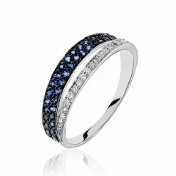 Histoire D'Or Bague Agapanthe Or Blanc Saphir Et Diamant