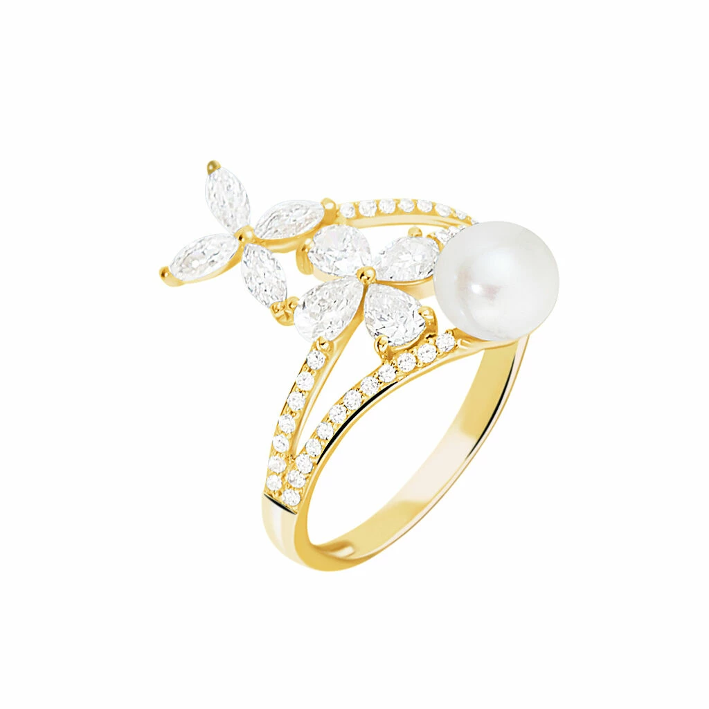 Histoire D'Or Bague Norah Or Jaune Perle De Culture Et Oxyde De Zirconium 1 Histoire D'Or Bague Norah Or Jaune Perle De Culture Et Oxyde De Zirconium