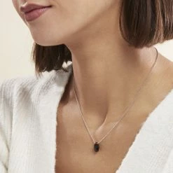 Histoire D'Or Collier Alvena Argent Blanc Rhodié Agate Noir -Colliers Fantaisie Soldes FACFBFN011 model0