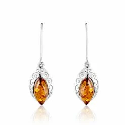 Histoire D'Or Boucles D'oreilles Argent Blanc Enya Ambre