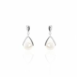 Histoire D'Or Boucles D'oreilles Pendantes Adelina Argent Blanc Perle De Culture