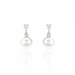 Histoire D'Or Boucles D'oreilles Pendantes Melya Argent Perle De Culture Et Oxyde