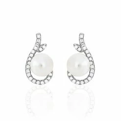 Histoire D'Or Boucles D'oreilles Puces Cyrana Argent Blanc Perle De Culture Et Oxyde