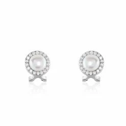 Histoire D'Or Boucles D'oreilles Clips Argent Blanc Valerio Perles Oxydes