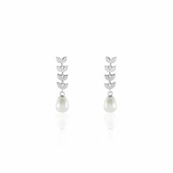 Histoire D'Or Boucles D'oreilles Pendantes Giacobbe Argent Blanc Perle De Culture