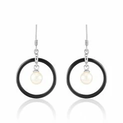 Histoire D'Or Boucles D'oreilles Pendantes Argent Céramique Et Perle De Culture