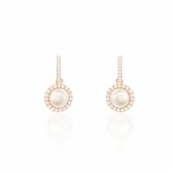 Histoire D'Or Boucles D'oreilles Pendantes Olivia Argent Rose Perle Culture Oxyde