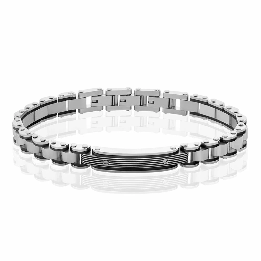 Histoire D'Or Bracelet Identite Acier Blanc Et Noir Blas 1 Histoire D'Or Bracelet Identite Acier Blanc Et Noir Blas