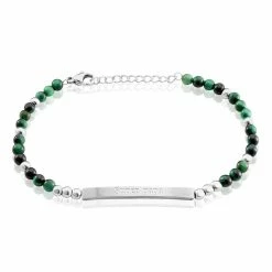 Histoire D'Or Bracelet Identité Acier Blanc Boules Sebastino Agate