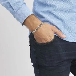 Histoire D'Or Bracelet Noah Maille Gourmette Acier Blanc -Colliers Fantaisie Soldes FIBHBW0461 view3