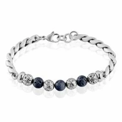 Colliers Fantaisie Soldes 7 Histoire D'Or Bracelet Gulustan Acier Gris Vieilli Pierres De Lave