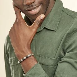 Histoire D'Or Bracelet Gulustan Acier Gris Vieilli Pierres De Lave -Colliers Fantaisie Soldes FIBHGXN002 model0