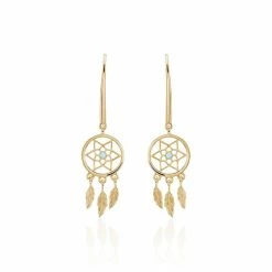 Histoire D'Or Boucles D'oreilles Pendantes Attrape Reves Plaque Or Pierre