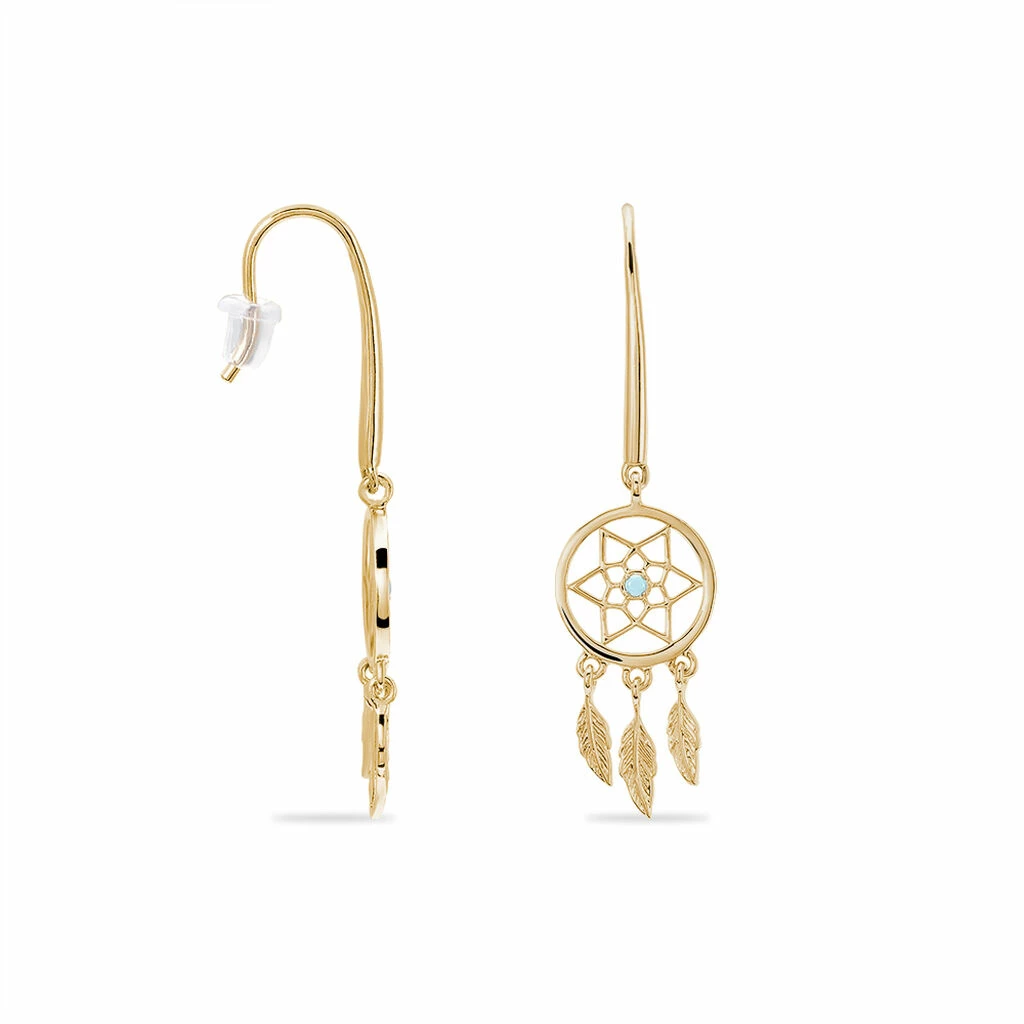 Histoire D'Or Boucles D'oreilles Pendantes Attrape Reves Plaque Or Pierre 2 Histoire D'Or Boucles D'oreilles Pendantes Attrape Reves Plaque Or Pierre – Image 2