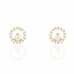 Histoire D'Or Boucles D'oreilles Puces Lila Plaqué Or Jaune Oxyde De Zirconium