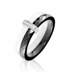 Histoire D'Or Bague Barette Bicolore Ceramique Argent Blanc Oxyde De Zirconium